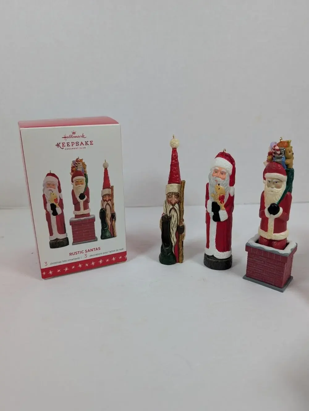 MIB 2016 Hallmark Keepsake Christmas Tree Rustic Santas 3pc Set Ornaments